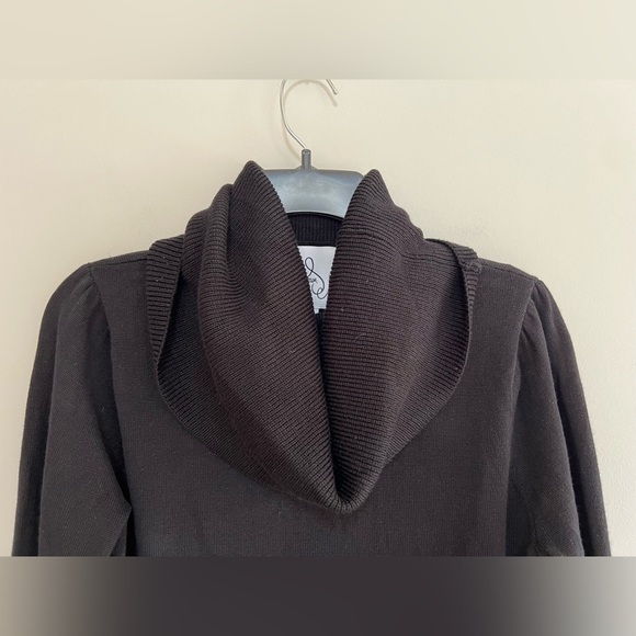 NWT Sam Edelman Knit Cowl Neck Long Sleeve Mini Dress with Tie Belt, Black, M - Picture 5 of 11